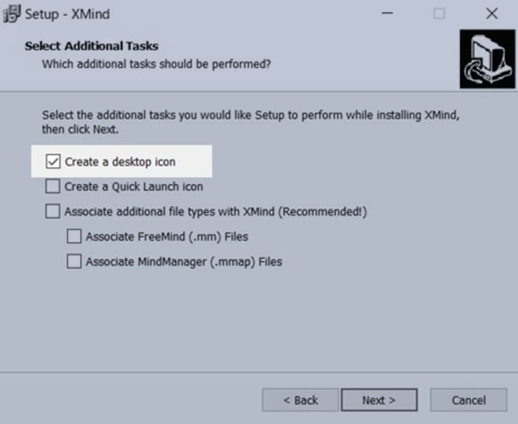 XMindのsetupでデスクトップにアイコンを作成する